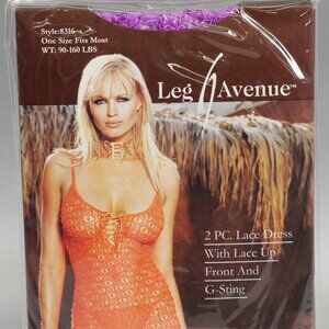 Leg Avenue 2 Pc. Lace Dress w/ Lace Up Front & G-String, Purple